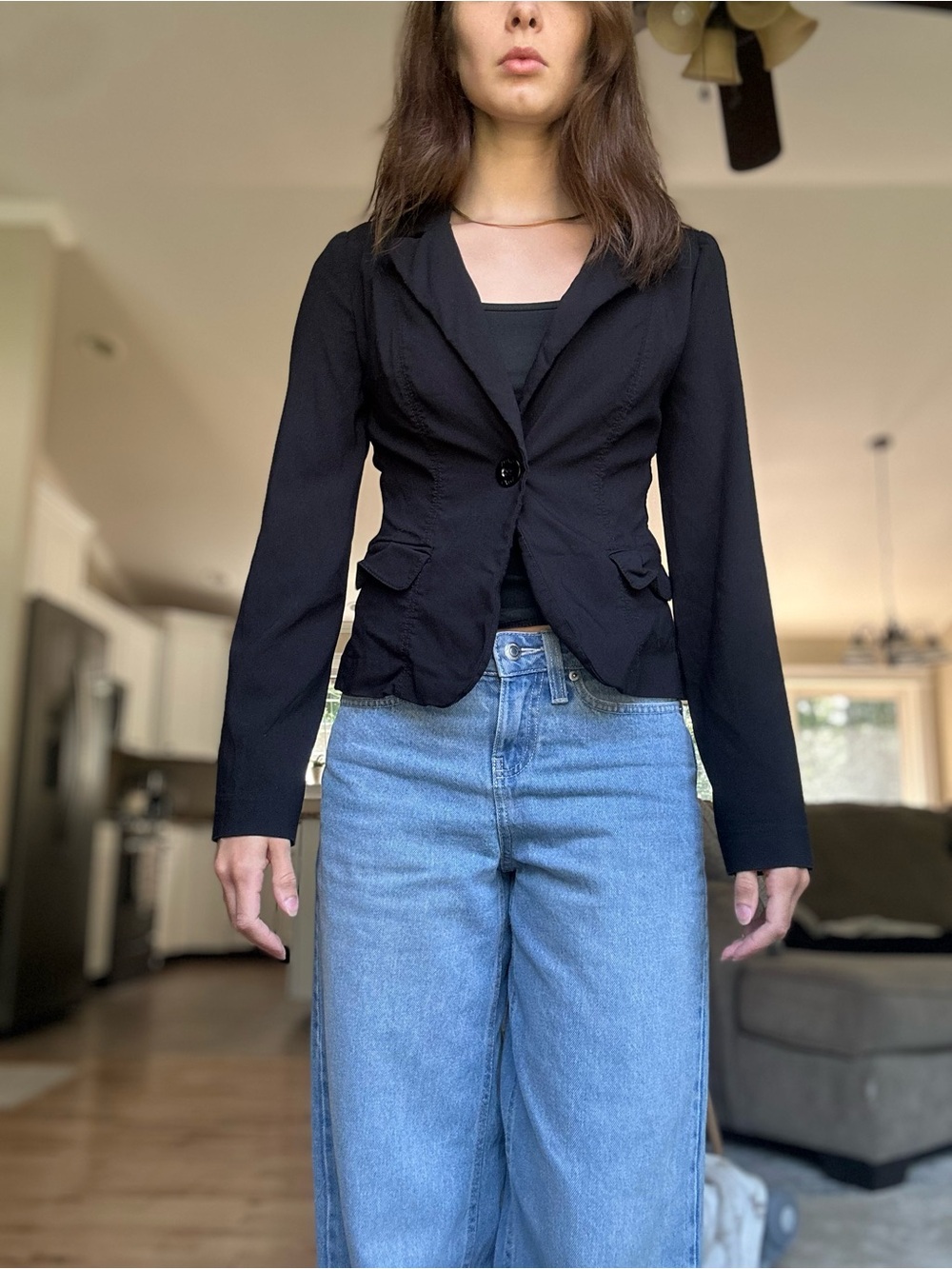 XOXO Black Single-Button Fitted Blazer